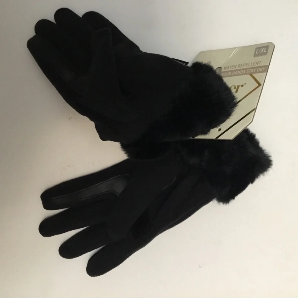 Isotoner Women's Luxurious Black Fur-Trimmed Gloves - Picture 7 of 7